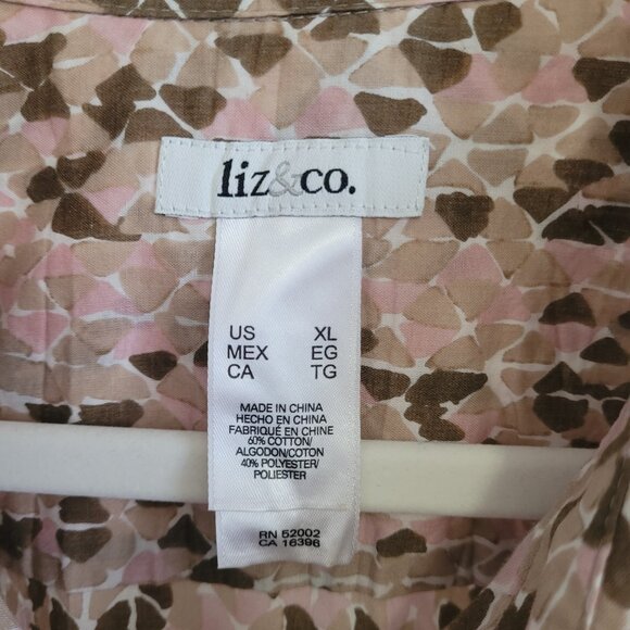 Liz & Co. Pink Tan Brown Womens Long Sleeve Button Blouse XL - Picture 5 of 15